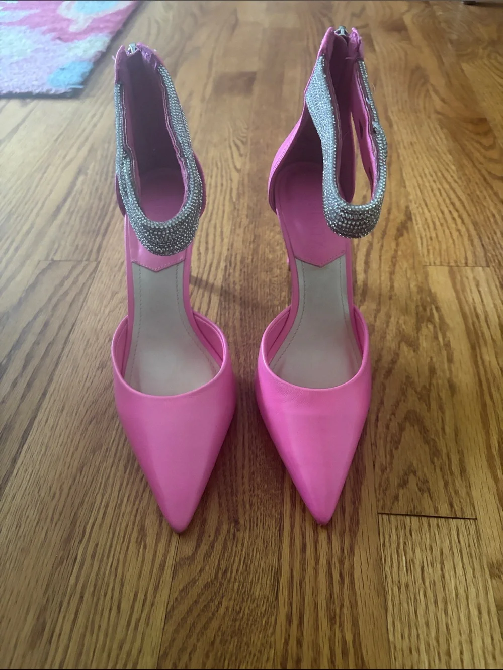 Schutz Linara Hot Pink Crystal Wrap Ankle-Strap Pointed-Toe Heels Size 7B